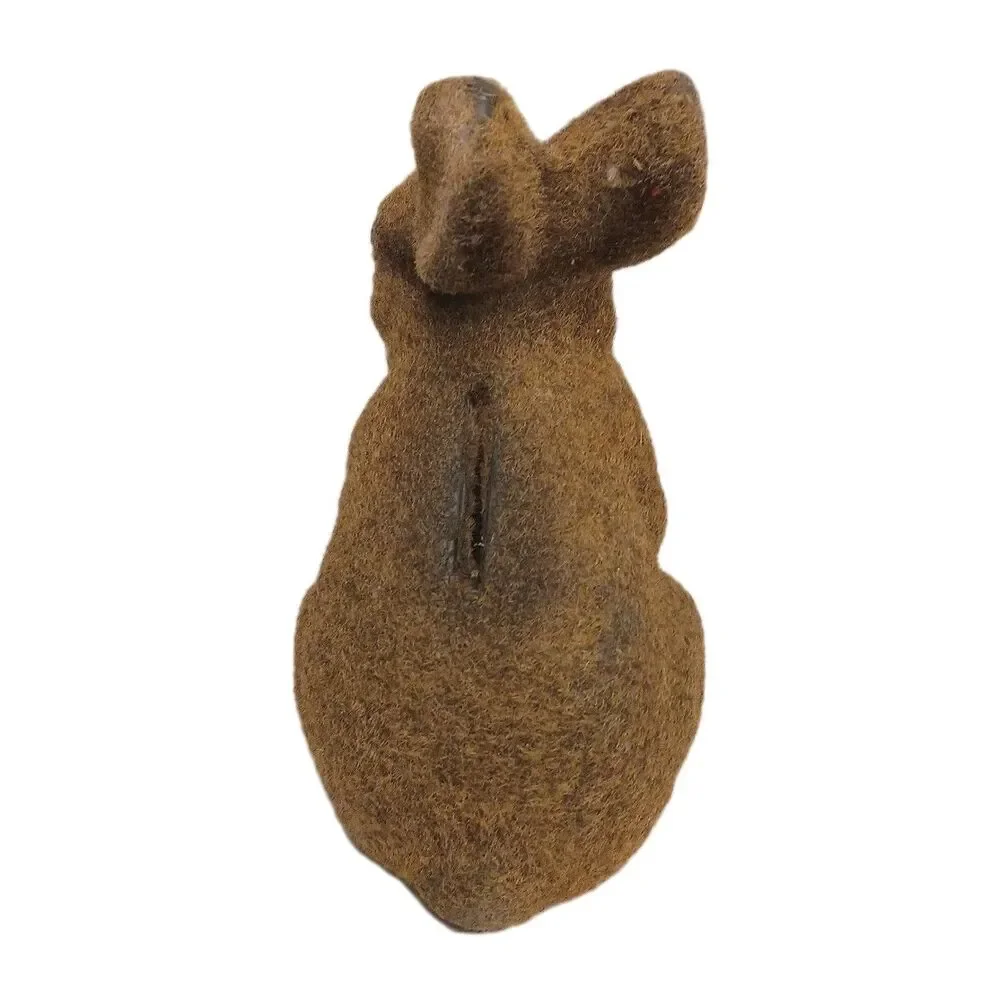 Vintage Flocked Brown Bunny Rabbit Coin Piggy Bank W/ Stopper Fuzzy Easter 6.5